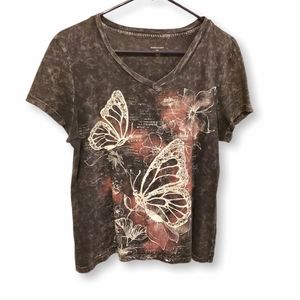 Alternative/Indie Butterfly Bedazzled Gray T-Shirt